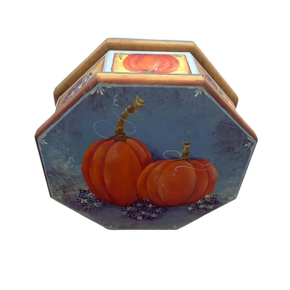 Pumpkin Painted Wooden Box Tole Paint Fall Harvest Thanksgiving Vintage Art